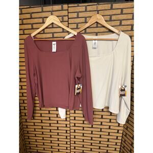 Avia Pink And Cream Ribbed Long Sleeve Tops Size XXXL